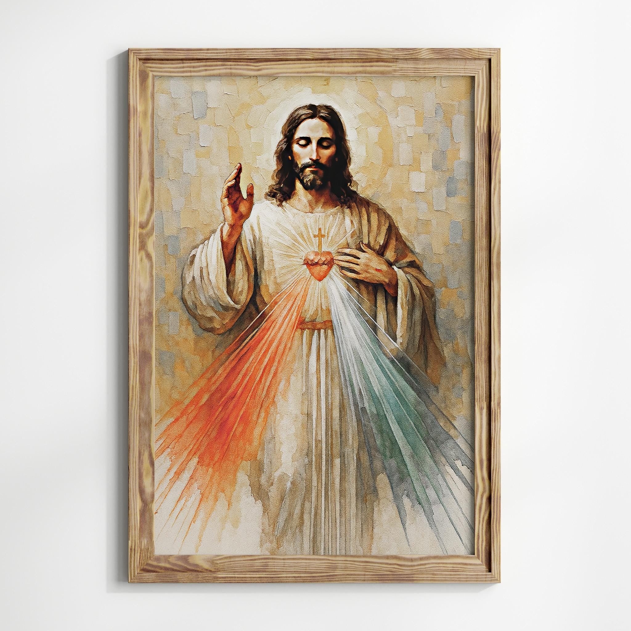 Sacred Heart of Jesus Divine Mercy Wall Poster, Catholic Christian Religious Art, Inspirational Jesus Christ for Living Room or Church
